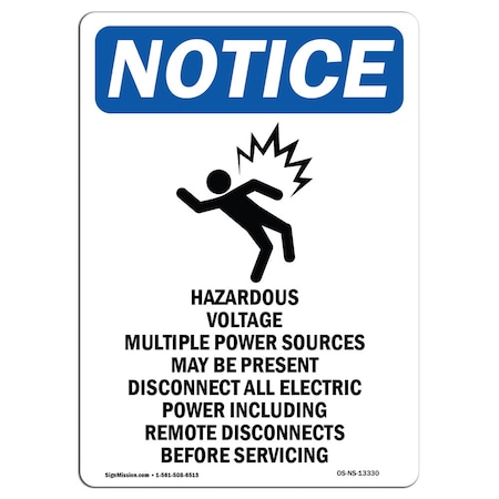 OSHA Notice Sign, Hazardous Voltage With Symbol, 10in X 7in Aluminum